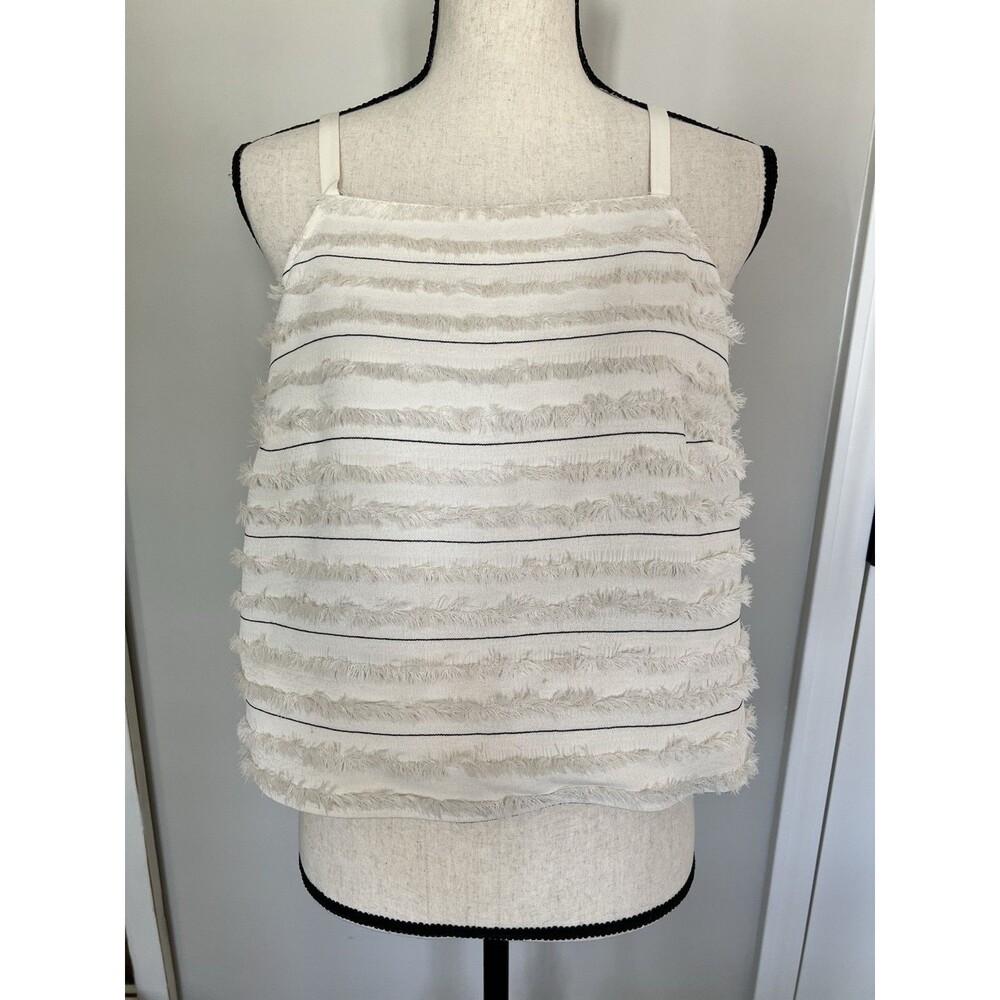 Anthropologie Cream Striped Shag Tank Size 10